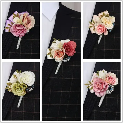 Kunstmatige Roos Corsage En Polsbloem Set Stof Simulatie Huwelijk Bloemige Accessoires Voor Bruidegom Bruidsmeisje