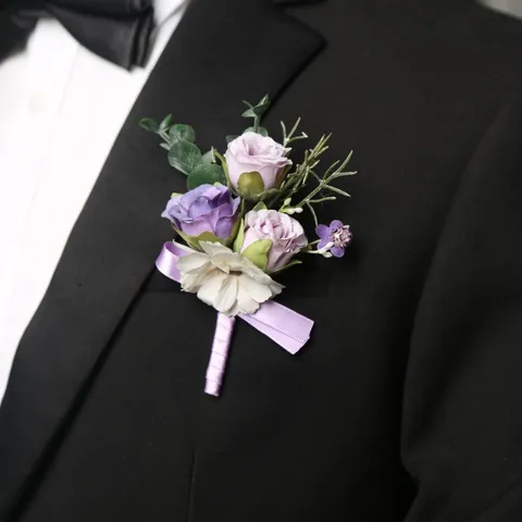 Paarse Kunstmatige Roos Bloem Boutonnière Polscorsage Bruiloft Bruidegom Getuige Pak Broche Speld Feest Bal Decoratie