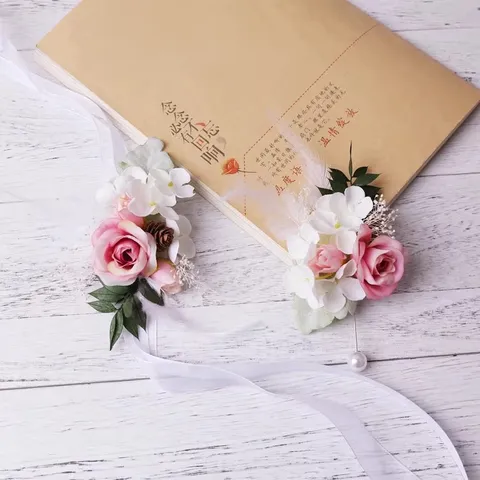Handgemachte Künstliche Rose Zapfen Feder Hochzeit Korsage Und Armband Blume Set Wald Stil Braut Bräutigam Blumen Schmuck