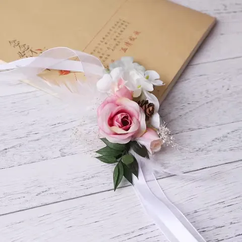 Handgemachte Künstliche Rose Zapfen Feder Hochzeit Korsage Und Armband Blume Set Wald Stil Braut Bräutigam Blumen Schmuck
