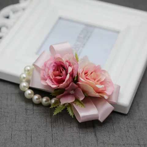 Bruiloft Roos Corsage Polscorsage Stof Kunstbloem Parel Lint Bruidegom Bruidsmeisje Bruiloft Benodigdheden