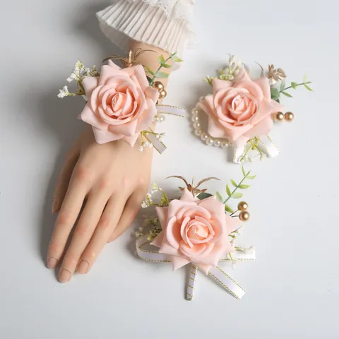 Artificial Rose Flower Corsage And Wrist Flower Wedding Party Boutonniere Bride Groom Guest Hand Wrist Decor