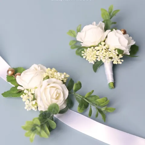 Europese Stijl Kunstmatige Witte Roos Bruiloft Corsage En Pols Corsage Handgemaakte Stof Bloem Boutonniere Feest