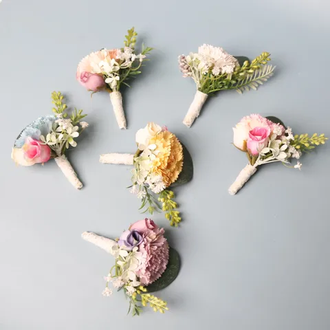 Europese Stijl Zijden Bloem Corsage Kunstmatige Roos Anjer Corsage Speld Voor Bruiloft Bruidegom Getuigen Feest Pak Decor