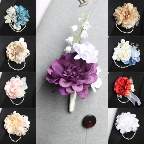 Boutonnière Et Corsage De Mariage Fleur Artificielle Corsage De Poignet Marié Témoins Costume Épingle Décor De Fête De Mariage