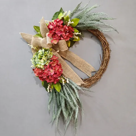 European Retro Hydrangea Artificial Flower Wreath Door Wall Hanging Pastoral Style Silk Floral Garland Home Decor