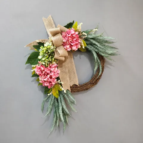European Retro Hydrangea Artificial Flower Wreath Door Wall Hanging Pastoral Style Silk Floral Garland Home Decor
