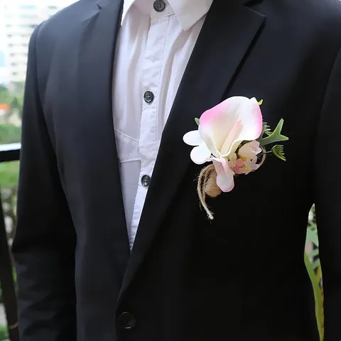 European Artificial Calla Lily Boutonniere Wedding Groom Groomsman Corsage Fake Flower Suit Lapel Pin Party