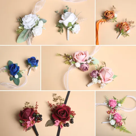 Kunstmatige Zijden Roos Bloem Bruiloft Corsage En Pols Bloem Boutonnieres Voor Bruidsmeisjes Groomsmen Feest Decor