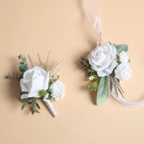 Kunstmatige Zijden Roos Bloem Bruiloft Corsage En Pols Bloem Boutonnieres Voor Bruidsmeisjes Groomsmen Feest Decor