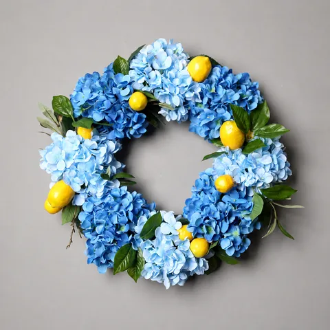 Artificial Silk Hydrangea Lemon Flower Wreath Hanging Door Wall Decor Garland For Living Room Home Decoration