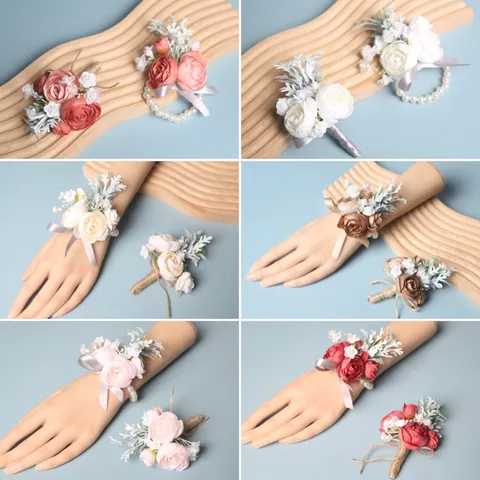 Bruiloft Camellia Boutonniere En Polscorsage Handgemaakte Zijden Bloem Bruidegom Pak Corsages Feest