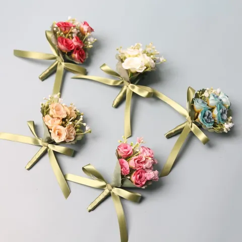 Kunstmatige Rozenbloem Boutonniere Europese Bos Stijl Corsage Voor Bruiloft Bruidegom Getuigen Huwelijksfeest Decoratie