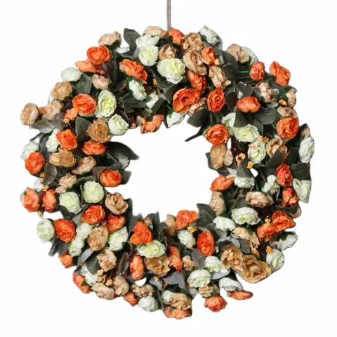 Vintage Autumn Silk Flower Wreath Simulation Peony Camellia Door Wall Hanging Home Decor Floral Garland Ornament