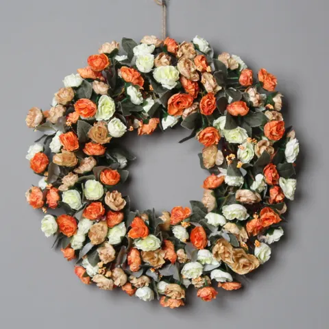 Vintage Autumn Silk Flower Wreath Simulation Peony Camellia Door Wall Hanging Home Decor Floral Garland Ornament