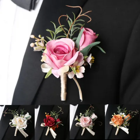 European Style Artificial Silk Rose Wedding Corsage And Wrist Flower Bride Groom Bridesmaid Boutonnieres Party Decor