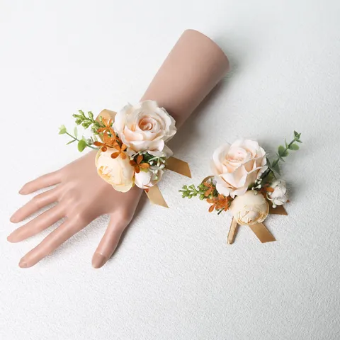 Artificial Rose Wrist Flower Wedding Corsage Bride Bridesmaid Silk Flower Wristlet Hand Flower Party Decor