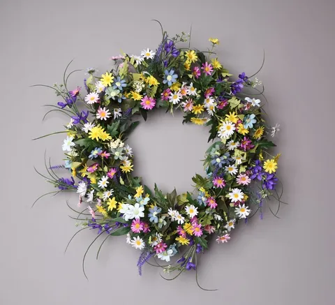 Spring Artificial Silk Flower Wreath Colorful Wildflower Daisy Garland For Front Door Wall Hanging Home Decor