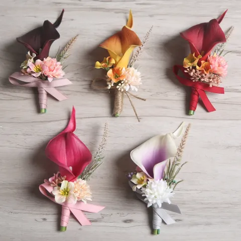 Handmade Calla Lily Boutonniere Wedding Groom Groomsmen Corsage Wedding Party Suit Flower Decoration Artificial Flower