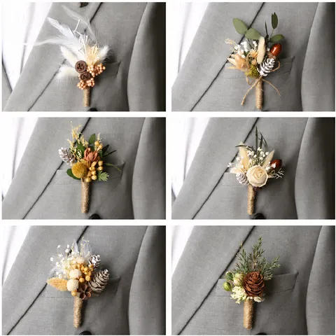 Handgemaakte Gedroogde Bloem Corsage Natuurlijke Geconserveerde Bloem Voor Huwelijksfeest Bruidegom Pak Speld