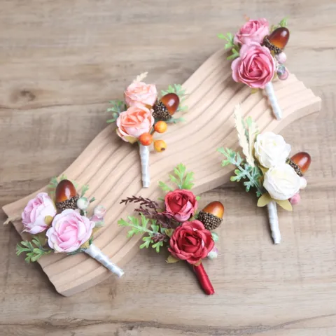 Bruiloft Corsage Kunstmatige Roos Bloem Corsage Stof Handgemaakt Bruidegom Getuige Pak Decor Bruiloft Feest Benodigdheden