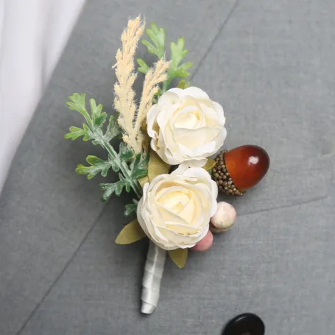 Bruiloft Corsage Kunstmatige Roos Bloem Corsage Stof Handgemaakt Bruidegom Getuige Pak Decor Bruiloft Feest Benodigdheden
