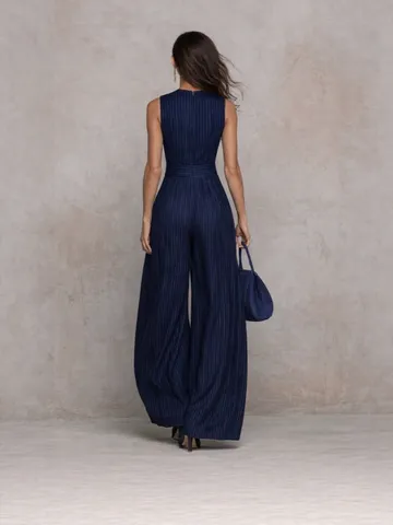 Mujer Casual A Rayas Sin Mangas Cintura Alta Pierna Ancha Mono Elegante Moda Diario Pantalón Largo Romper