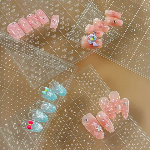 Transparent 3D Embossed Nail Art Stickers Bow Star Heart Design Resin Decals DIY Manicure Accessories For Women