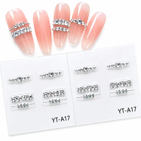 3D Relief Rectangle Zirconia Nail Art Stickers Double Row Square Diamond Chain DIY Rhinestone Decals