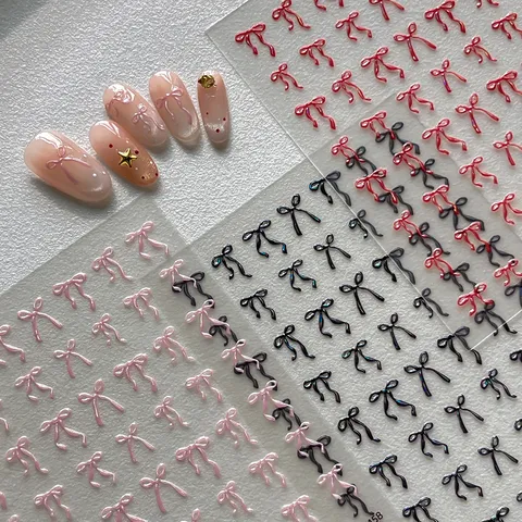 3D Holographic Bow Nail Art Stickers Transparent Shell Light Ribbon Decals DIY Manicure Decorations Nail Accessories