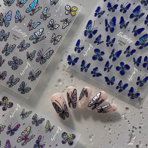 Three-Dimensional Embossed Butterfly Nail Art Stickers Holographic Star Adhesive Nail Decals Manicure Accessories
