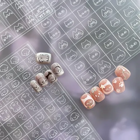 Transparent Relief Nail Art Stickers Cartoon Cat Dog Bow Rabbit Manicure Decals Nail Decoration Accessories