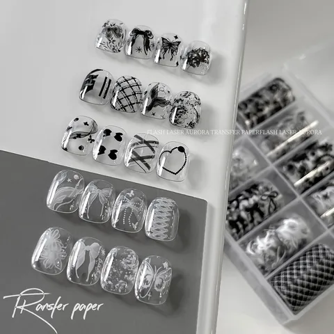 Nail Transfer Paper Set Peach Blossom Bowknot DIY Stickers Chinese Style Ink Butterfly Transfer Paper