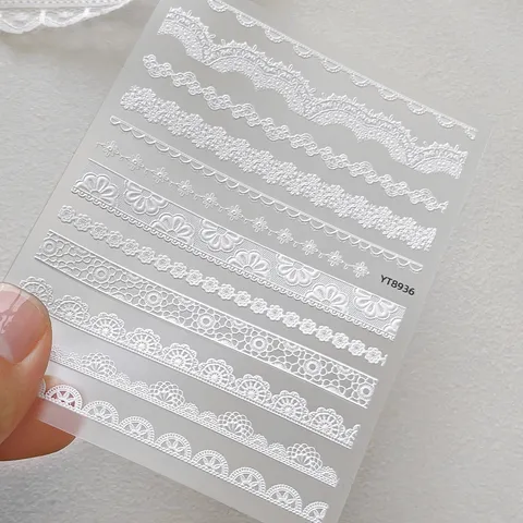 White Lace Nail Art Stickers Embossed Hollow Mesh DIY Nail Decals Minimalist Floral Nail Accessories For Women