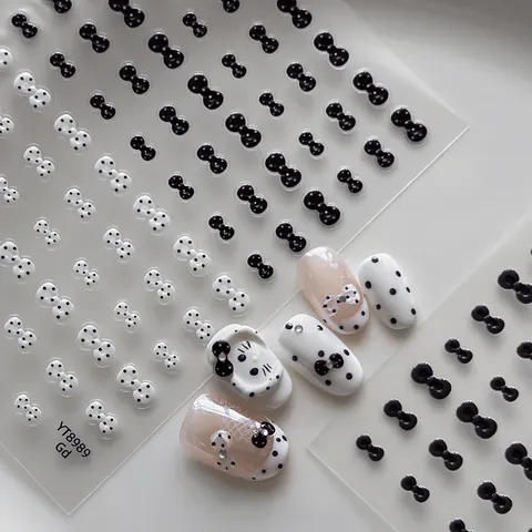 Sweet Minimalist 3D Bowknot Polka Dot Nail Art Stickers Cute Jelly Glossy Decals Manicure Accessories