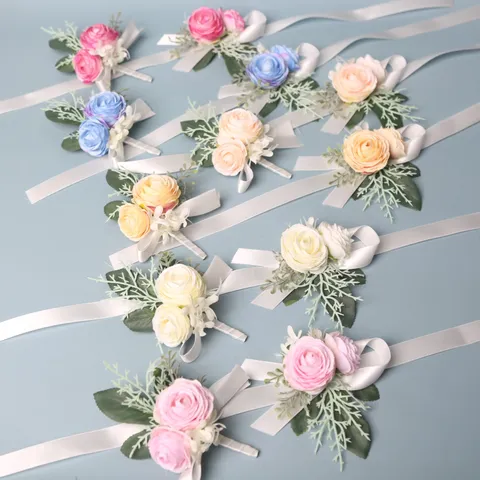 Kunstzijde Ranonkel Bloem Corsage Pols Bloem Set Bruiloft Bruid Meisje Feest Pak Accessoires