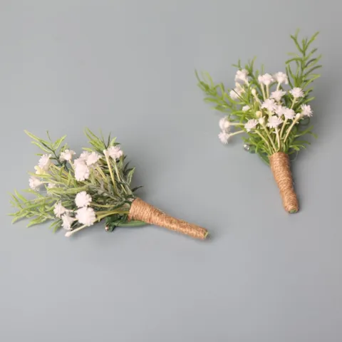 Boutonnière de Mariage Rustique Fleur Gypsophile en Soie Artificielle Corsage pour Marié Fête Extérieure Décoration d'Événement