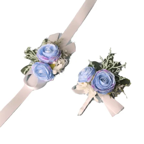 Kunstzijde Ranonkel Bloem Corsage Pols Bloem Set Bruiloft Bruid Meisje Feest Pak Accessoires