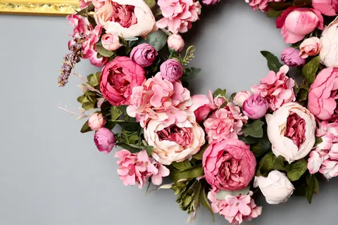 Silk Peony Artificial Flower Wreath Door Hanging Decorative Floral Garland For Home Wall Decor Wedding Party