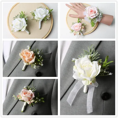 Kunstmatige Rozenbloem Korsage Polsbloem Huwelijk Feest Bruidegom Getuige Boutonniere Bruidsmeisje Pols Korsage