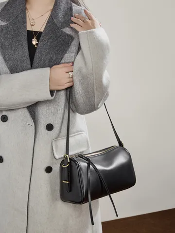 Borsa a Tracolla in Vera Pelle da Donna Minimalista Tinta Unita Cilindro Cuscino Borsa Elegante Casual Borsa a Spalla Giornaliera