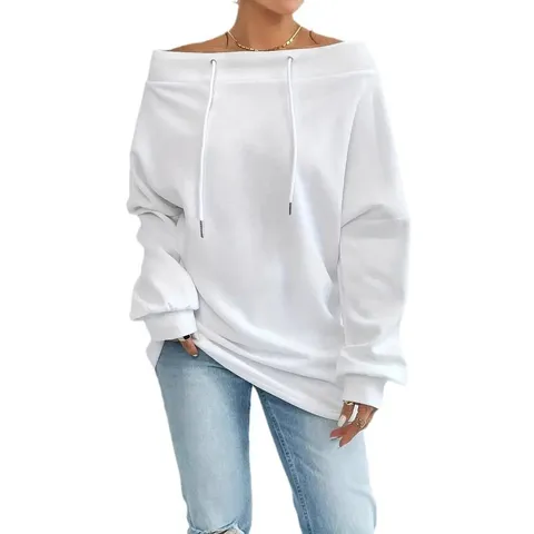 Sudadera Casual de Manga Larga con Hombros Descubiertos para Mujer Top Holgado Sólido