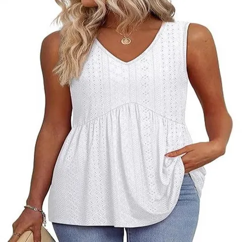 Dames Casual Mouwloze V-Hals Volant Tanktop Elegante Losse Pasvorm Effen Kleur Zomer Basic Blouse