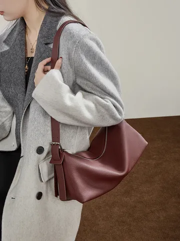 Borsa Sottoascellare in Vera Pelle da Donna Vintage Tracolla Borsa a Spalla Semplice Moda Casual Baguette Borsa a Mano Tote