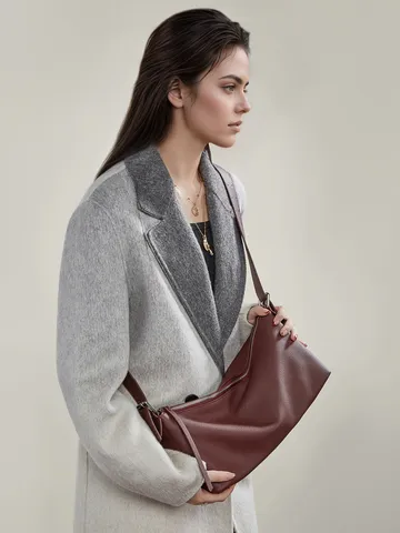Borsa Sottoascellare in Vera Pelle da Donna Vintage Tracolla Borsa a Spalla Semplice Moda Casual Baguette Borsa a Mano Tote