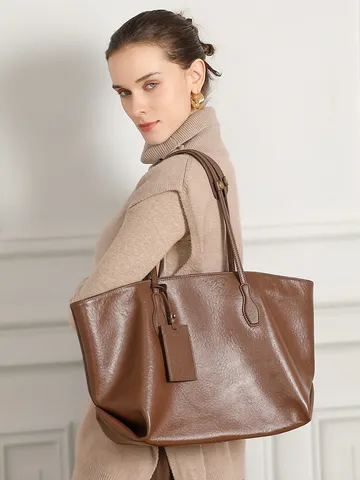 Borsa Tote in Vera Pelle di Grande Capacità per Donna Borsa a Tracolla Vintage Borsa a Mano in Pelle Morbida