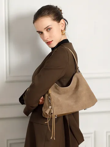 Borsa Tote Vintage in Pelle di Vacchetta da Donna Grande Capacità Hobo Borsa a Tracolla Casual Commuter Borsa a Mano Con Nappa