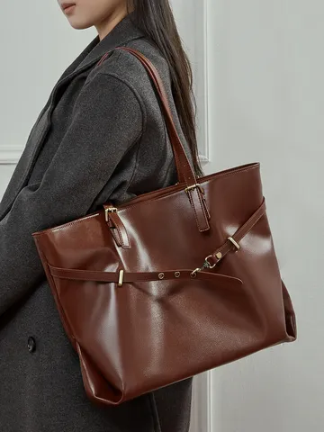 Borsa Tote in Vera Pelle di Grande Capacità Donna Casual Versatile Borsa a Spalla Sottoascella Vintage Commuter
