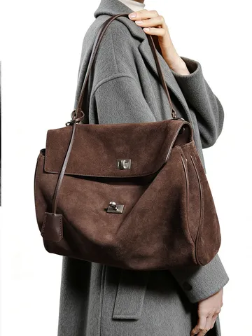 Donna Pelle Scamosciata Tote Bag Vintage Casual Grande Capacità Borsa a Tracolla Stile Designer Manico Superiore Borsa da Lavoro