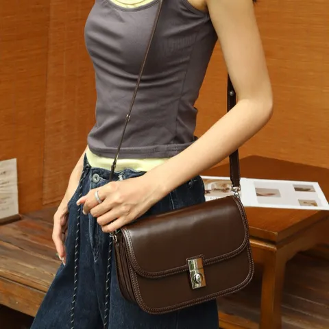 Borsa a Tracolla da Donna in Vera Pelle Retrò Moda Casual Piccola Borsa Quadrata Borsa a Mano Giornaliera